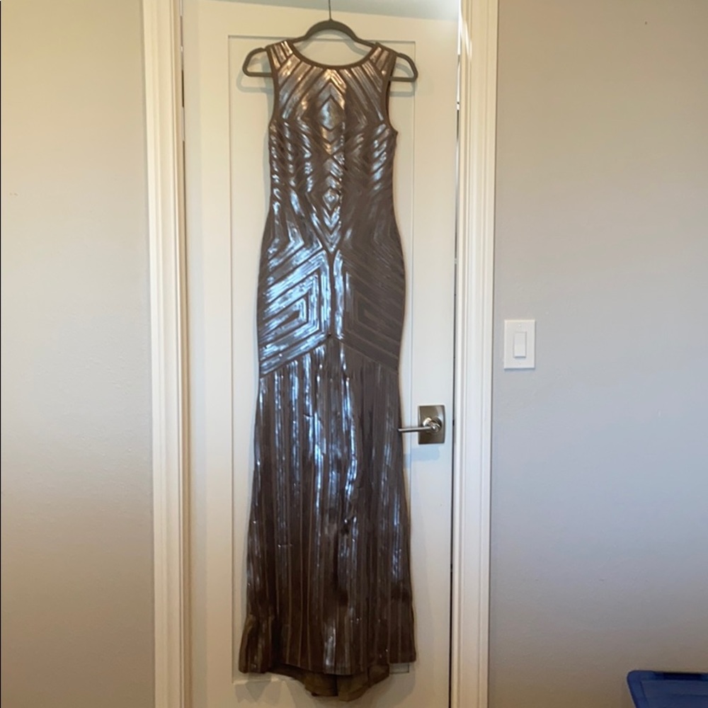 BCBG Formal Gown Taupe Sequin Embroidered XS